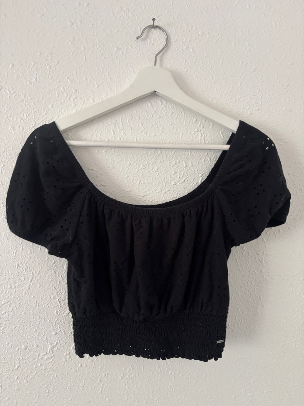 Hollister Black Eyelet Off-Shoulder Crop Top